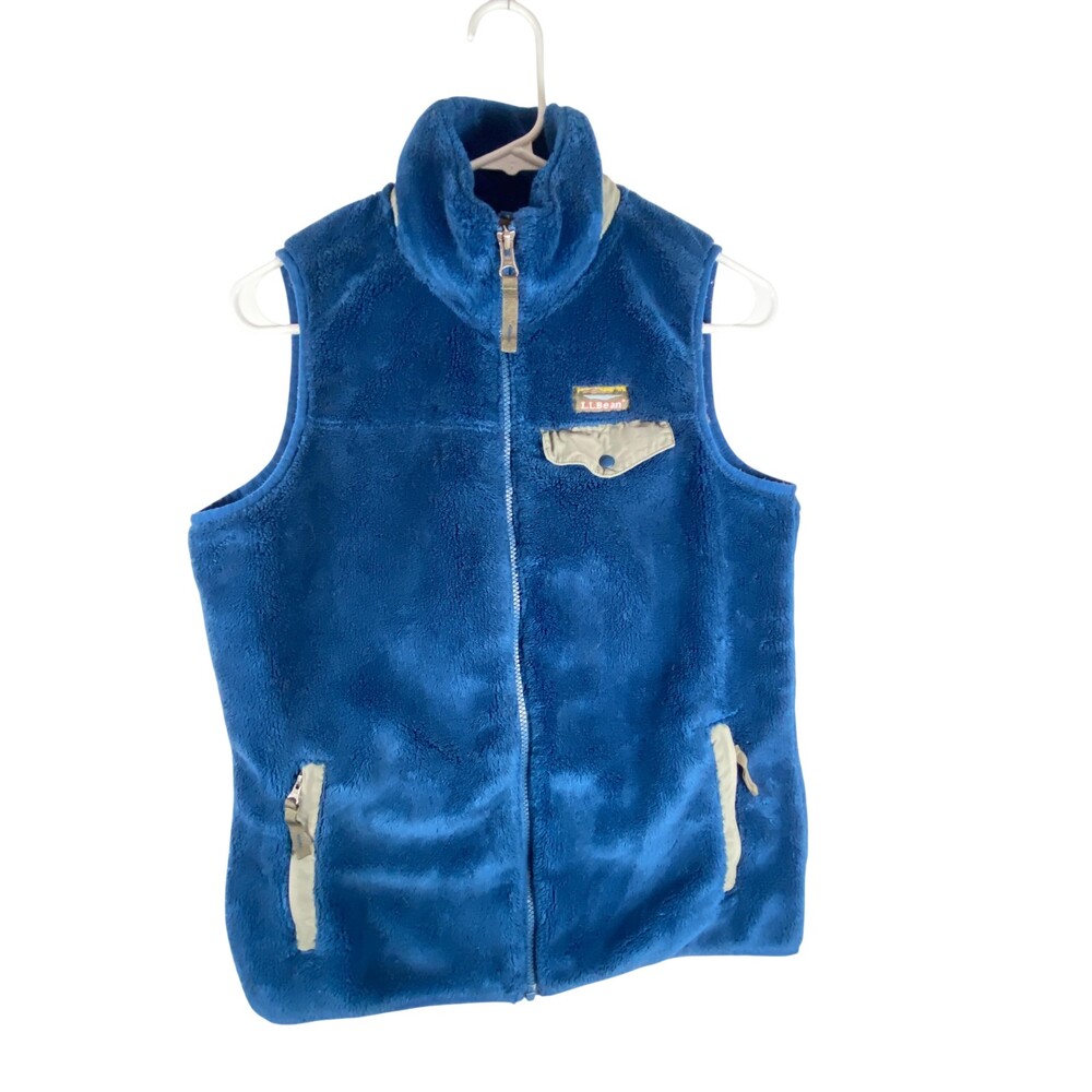 L.L.Bean Vest Womens Small Blue High Pile Fleece Full Zip Pockets Sherpa Warm